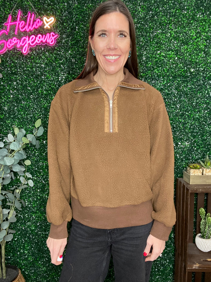 Briar Half Zip Sweater in Brown Bear