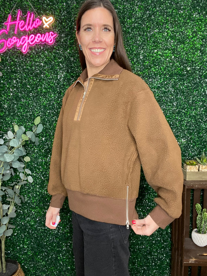 Briar Half Zip Sweater in Brown Bear